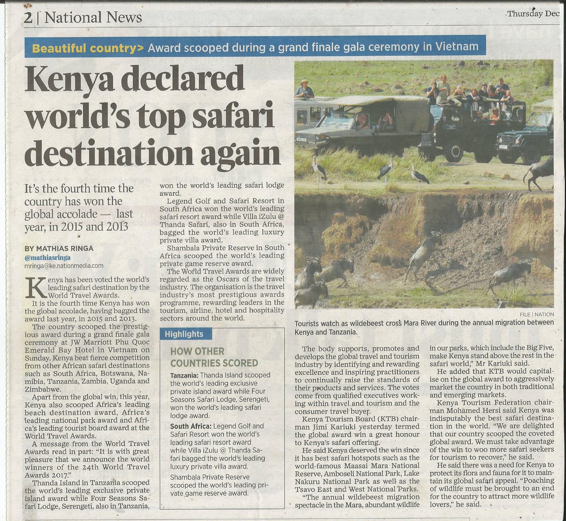 Kenia als Reiseland ausgezeichnet - Kenia Urlaub Keniaspezialist Reisekontor Schmidt