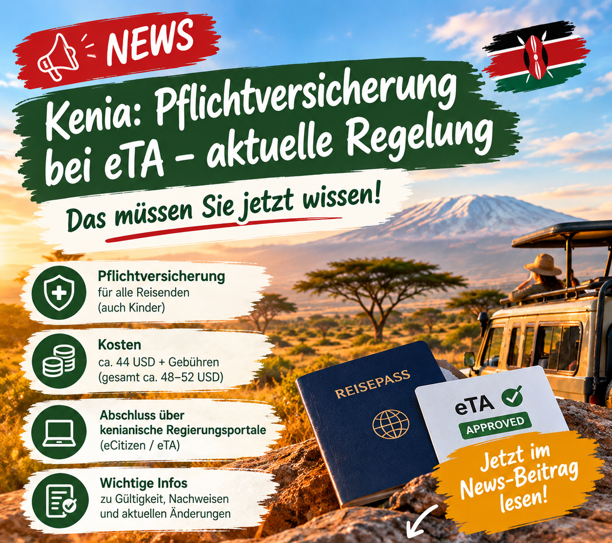 Kenia neue Pflichtversicherung - Reisekrankenversicherung - Keniaspezialist Reisekontor Schmidt informiert